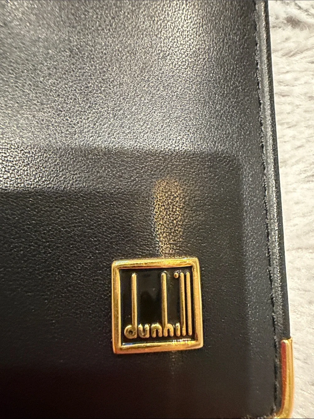 Dunhill Black Leather Card & Holder with Gold Trim